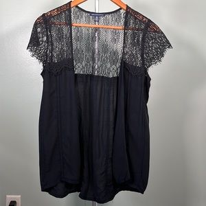 Eyelash lace open front shirt